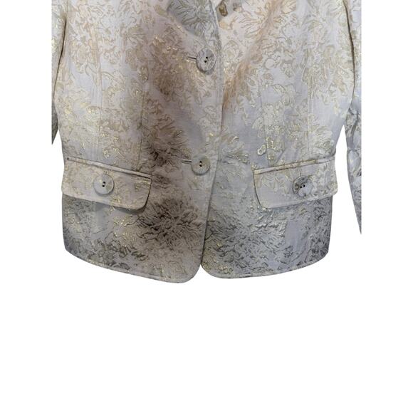 Emma James Women Blazer Size 8 Ivory Gold Brocade Jacket 3/4 Sleeve Lined - Picture 12 of 16